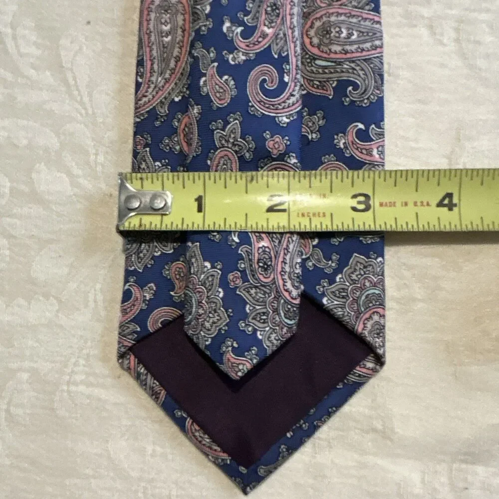 Vintage Hathaway Men's Silk Paisley Tie Navy Blue Red Grey Classic Made In USA